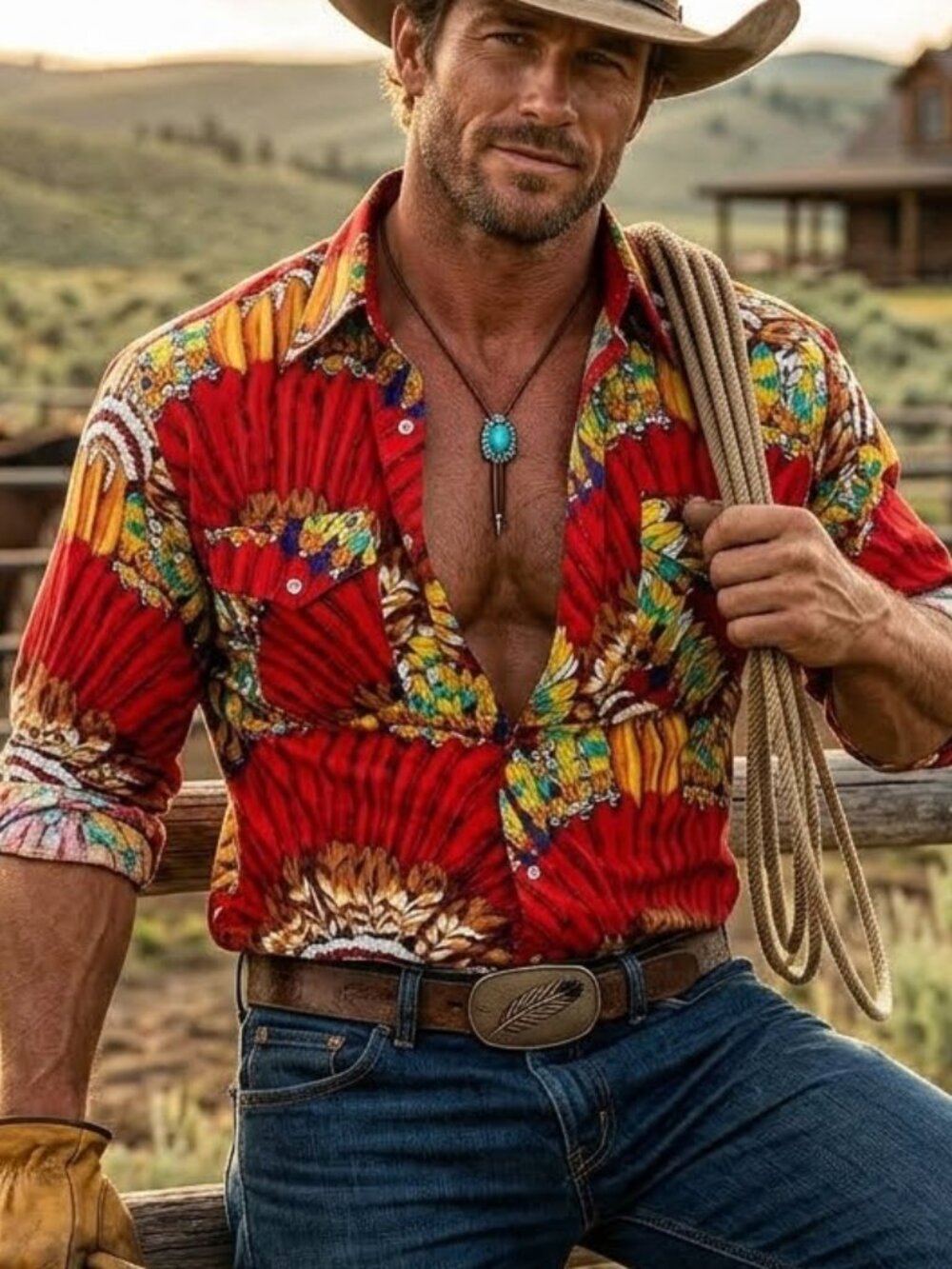 VINTAGE 90s ROPER NATIVE AMERICAN HEADDRESS PRINT SHIRT WESTERN COWBOY sz M